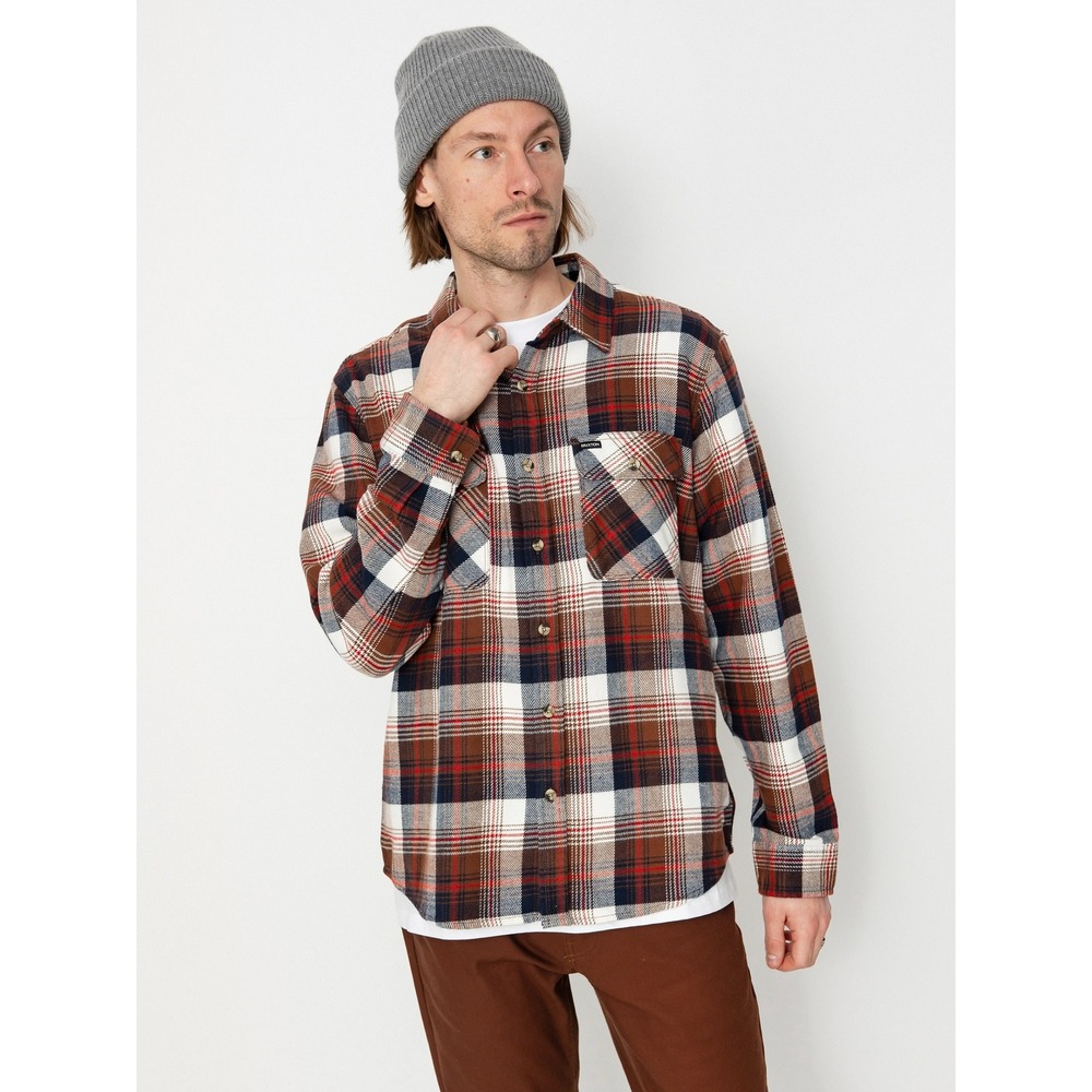 Brixton Bowery Shirt Mens Plaid Flannel Size L Blue Red Cream Grunge Workwear